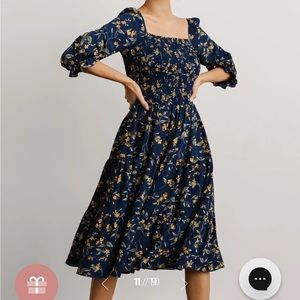 BALTIC BORN Marta Smocked Midi Dress XL NWT